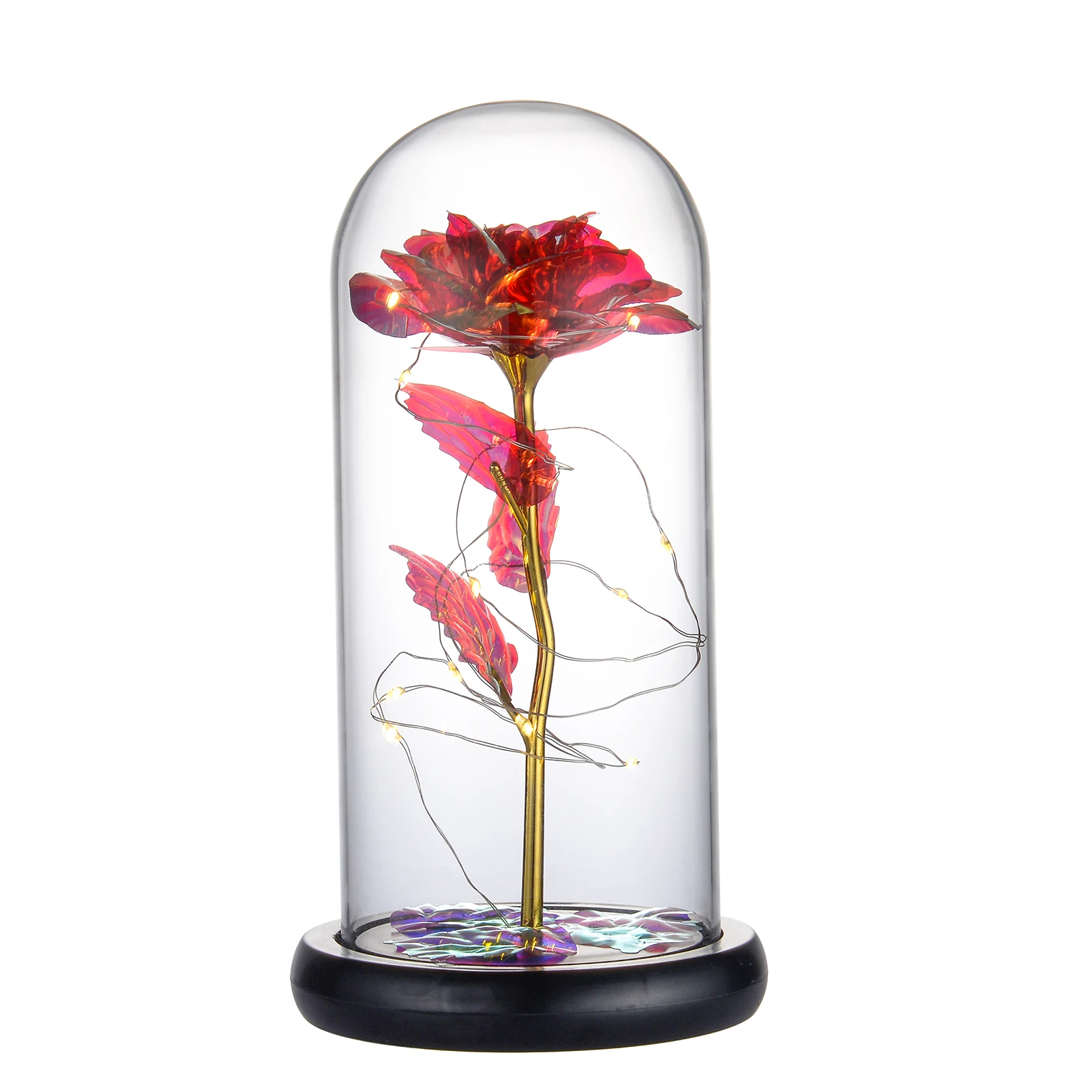 

Christmas Gift Romance Wedding New Year Home Decoration Beauty Beast LED Light Flower Glass Rose Red