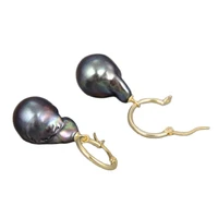 gg jewelry ckhk 16mm natural black keshi baroque freshwater pearl earrings gold color plated hook classic for women