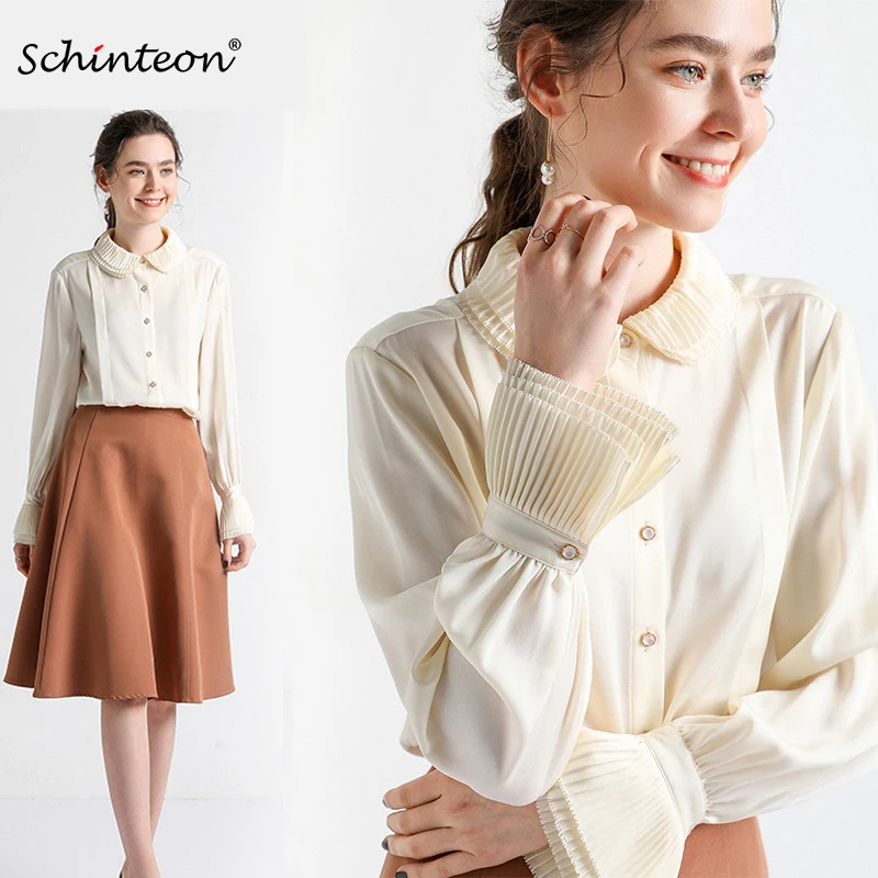 Женская рубашка из натурального шелка schintek Весенняя с расклешенными рукавами и