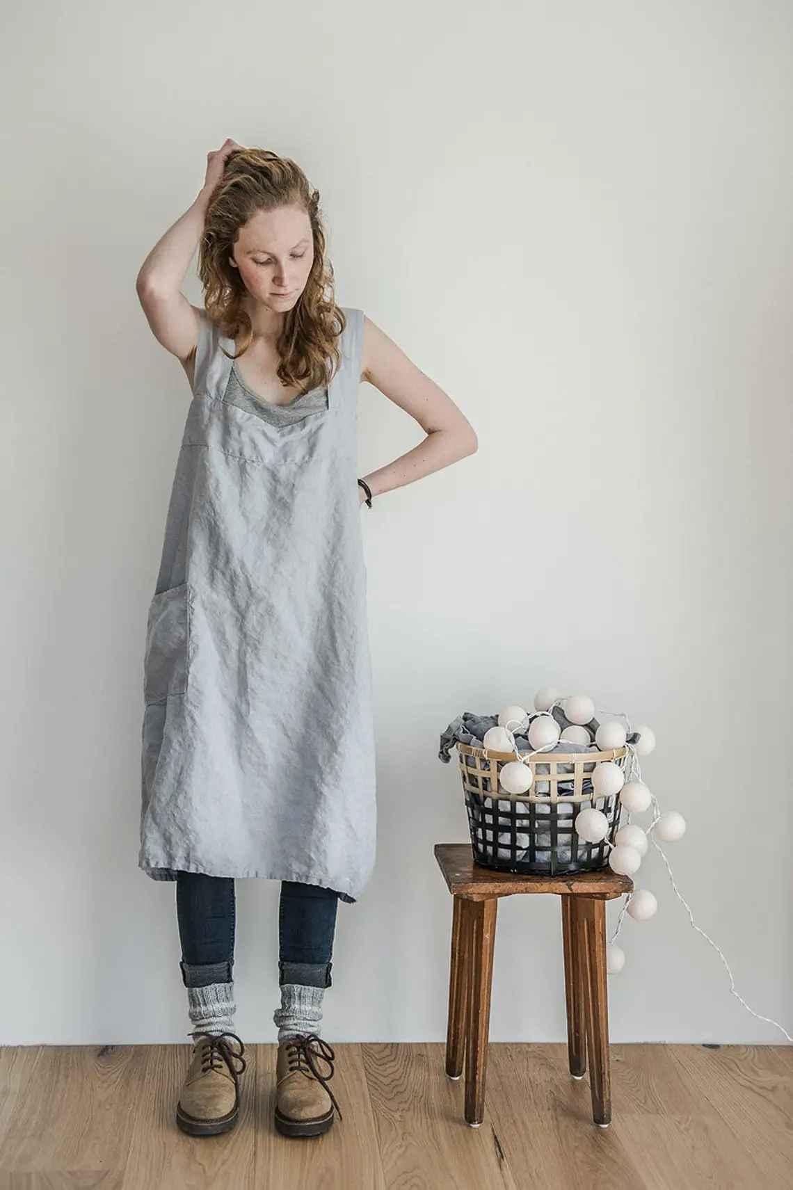 

Linen Pinafore Apron Square Cross Linen Apron Japanese Style Apron Washed Grey Brown Black Long Linen Apron No Ties Apron