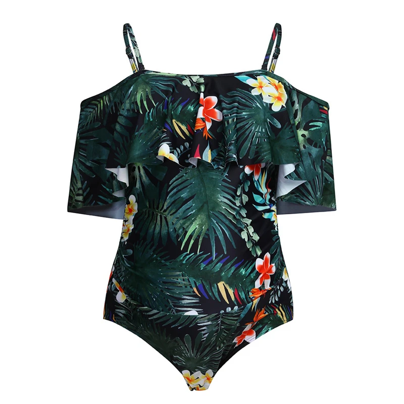 

New Maternity Big Lotus Leaf One-Shoulder One-Piece Swimsuit Bikini Pregnancy Bathwear Beach Strap halter Stomach lift Swimwear