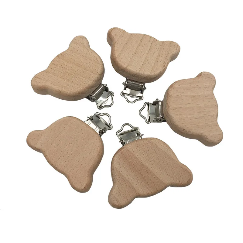 1 шт. Натуральный Бук в форме животного медведь соска клип деревянный шарик