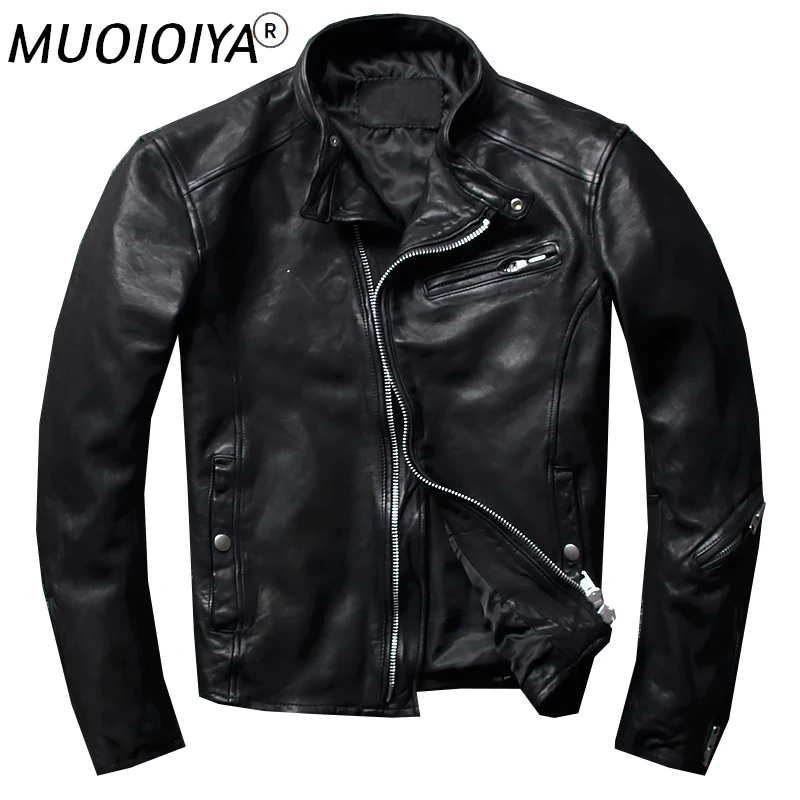 

Мужская приталенная кожаная куртка из натуральной овечьей кожи