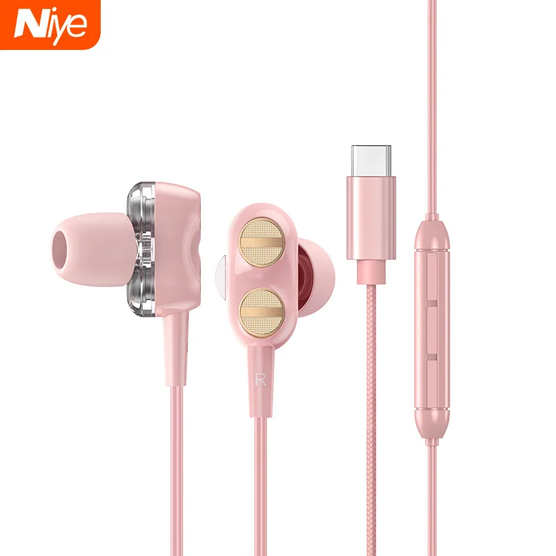 Проводные наушники Typc C четырехъядерные USB вкладыши с двойным драйвером телефона