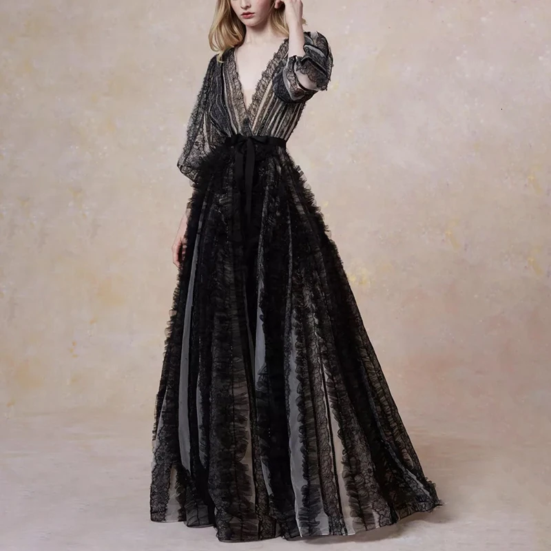 Кружевное платье для женщин с длинным рукавом прозрачное Макси-платье в пол |