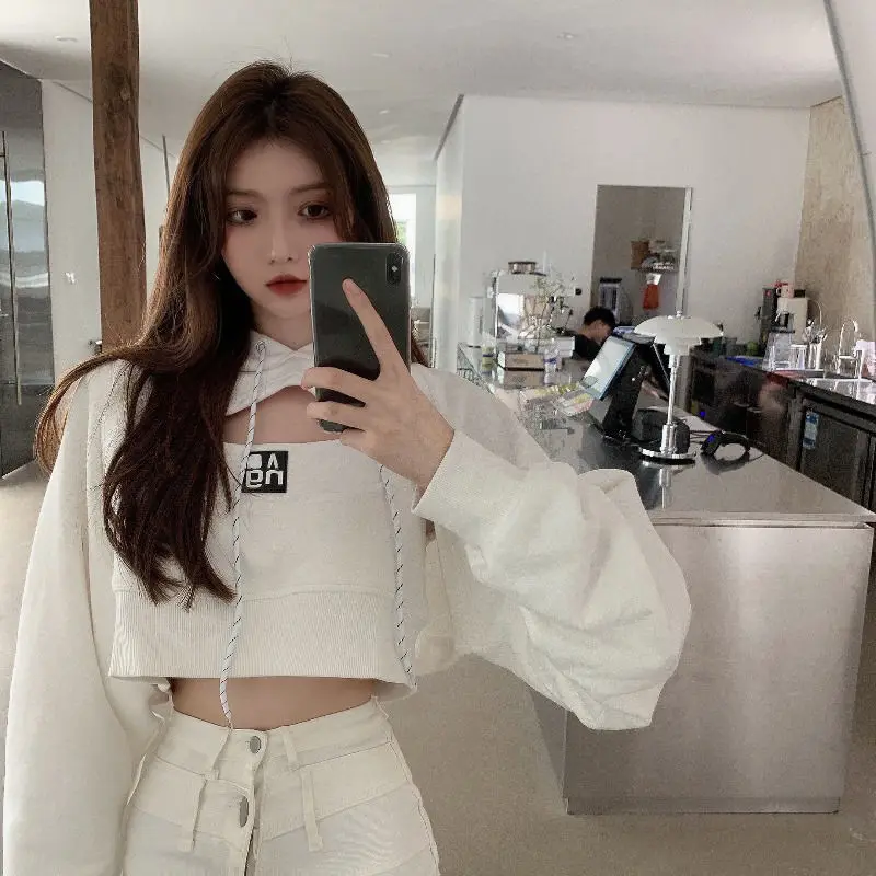 Женские толстовки с имитацией двух предметов Модные свободные шикарные свитшоты