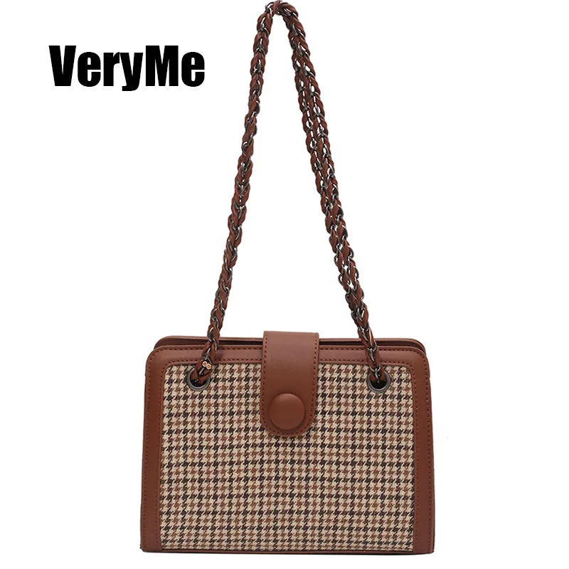 

VeryMe 2020 New Women Tote Retro lattice Shoulder Bag Fashion Square Underarm Bag Chain Shoulder Handbag Female Sac A Main Femme