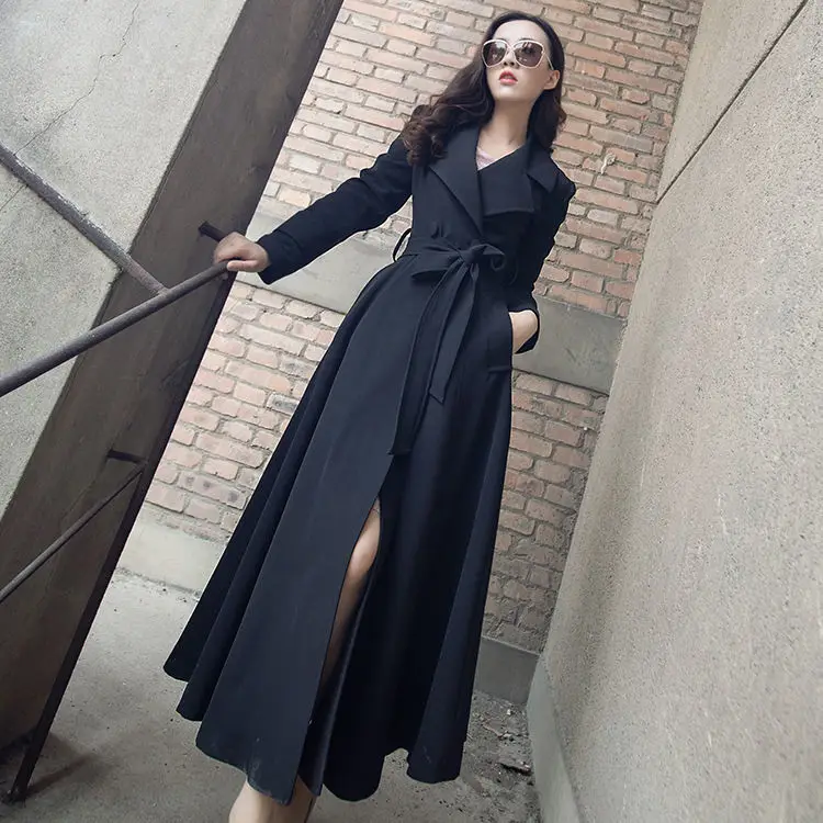 

Women Fashion Comfortable Loose A-line Trench Coat Professional Temperament Outdoor Warm Belt Long Coat
