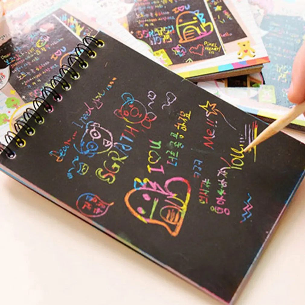 

DIY Cute Kawaii Coil Graffiti Notebook Black Page Magic Drawing Book Painting Notepad for Kids Notepad Stationery Gifts