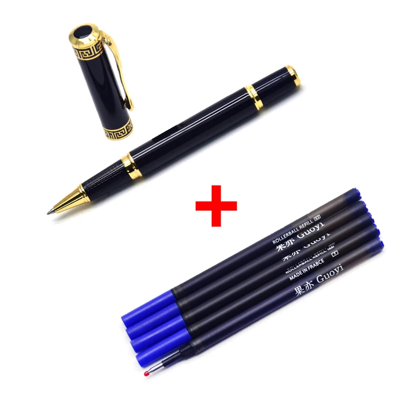 Pen with 5 Black ink Guoyi A040 Классическая Роскошная металлическая гелевая ручка канцелярские принадлежности для офиса и обучения школы канцелярский подарок; ручка Отель Шариковая ручка для бизнеса - Цвет: Pen with 5 Black ink