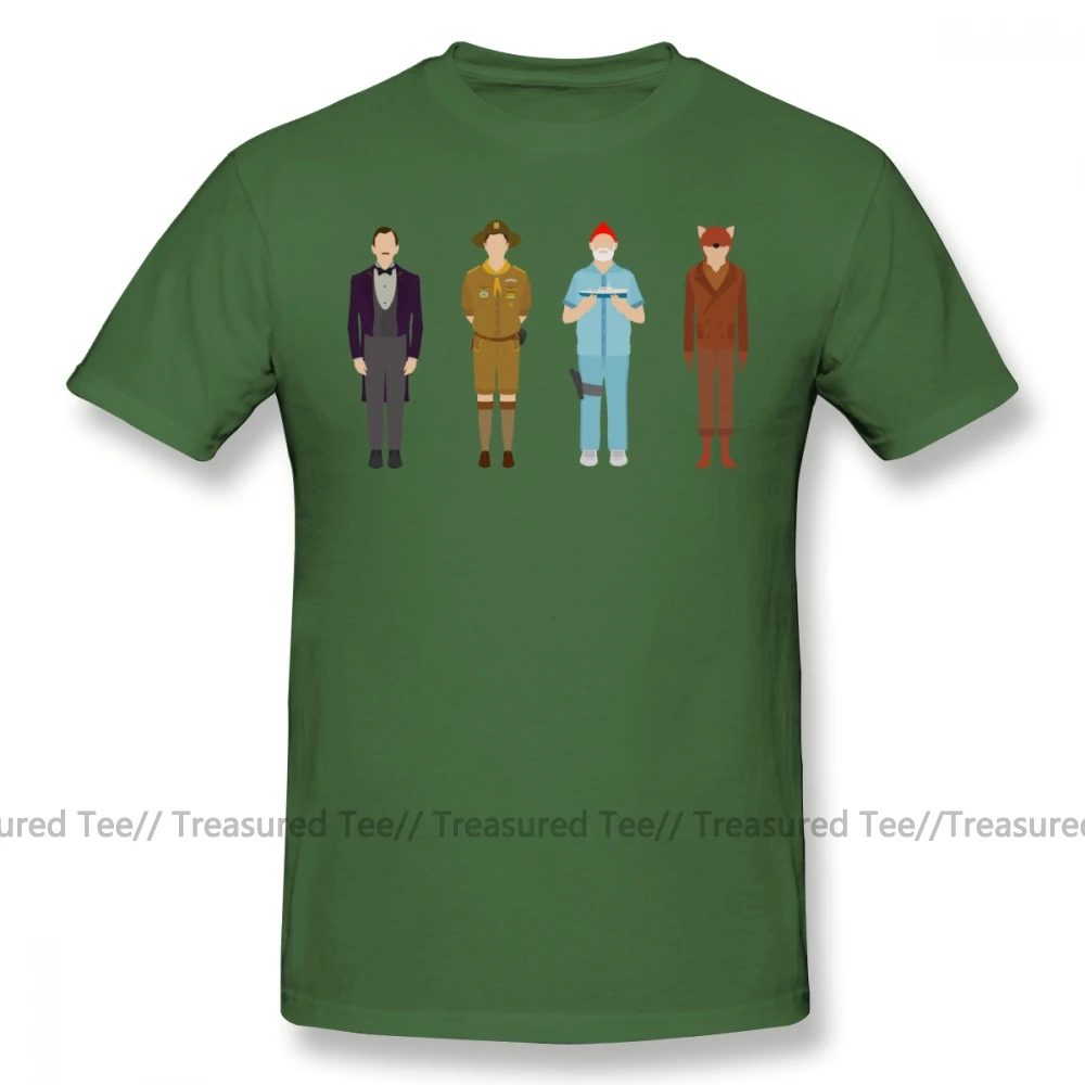Wes Anderson, футболка, коллекция Wes Anderson, Хлопковая мужская футболка, короткий рукав, большой Рисунок, милая Пляжная футболка - Цвет: Army Green