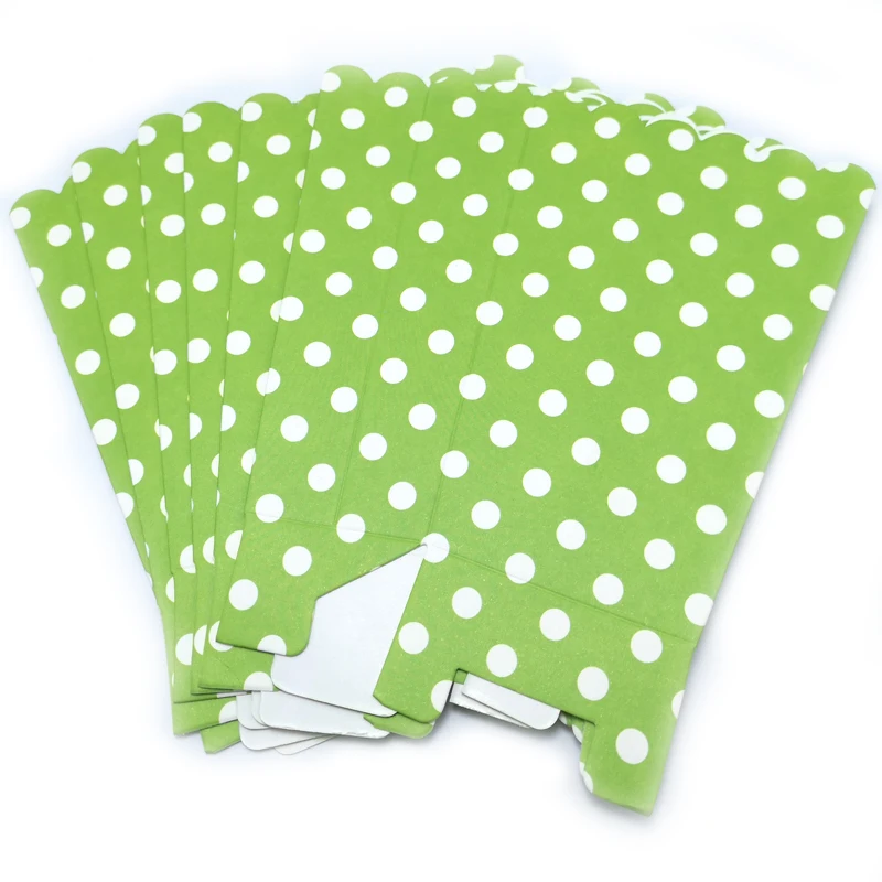 

6pcs/lot Birthday Party Green Polka Dots Theme Gifts Candy Box Boys Favors Popcorn Boxes Baby Shower Decoration Events Supplies