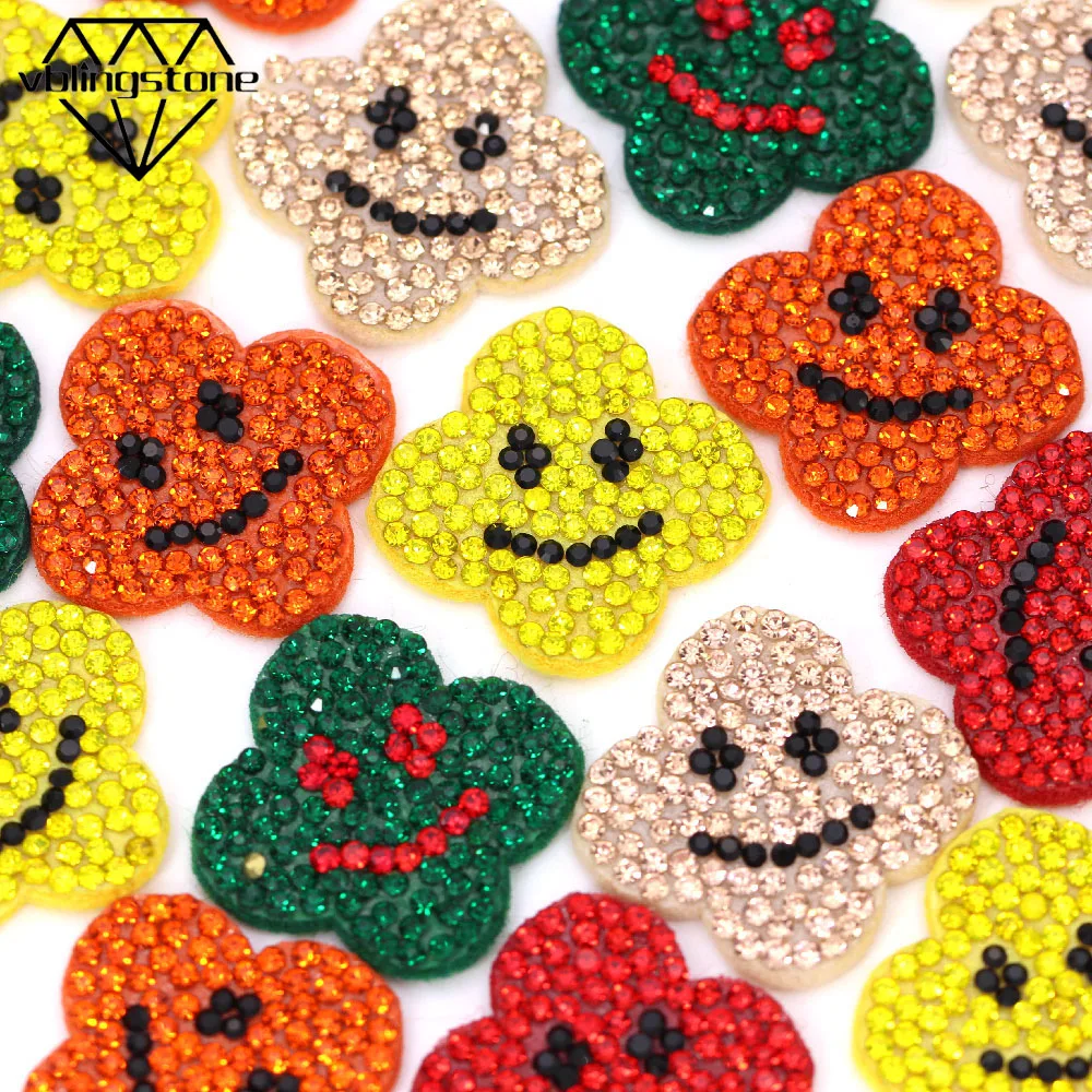 10 шт. нашивки Стразы с улыбкой Цветочная аппликация в полоску для одежды нашивка