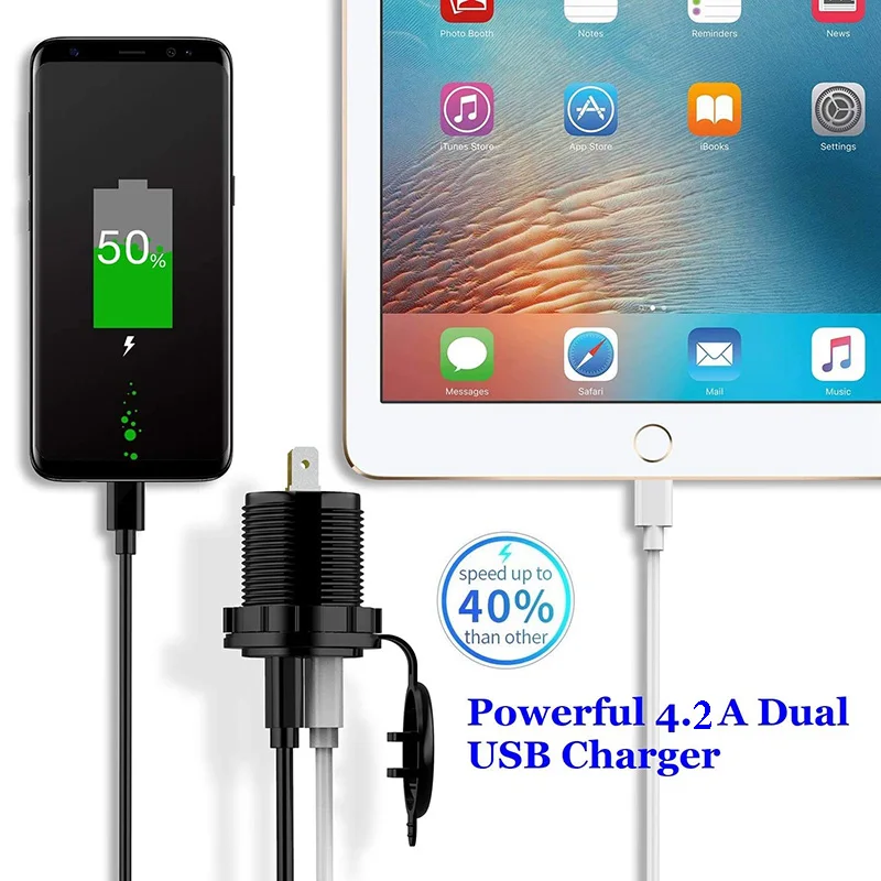 Зарядное устройство с двумя USB-портами водонепроницаемый адаптер для автомобиля