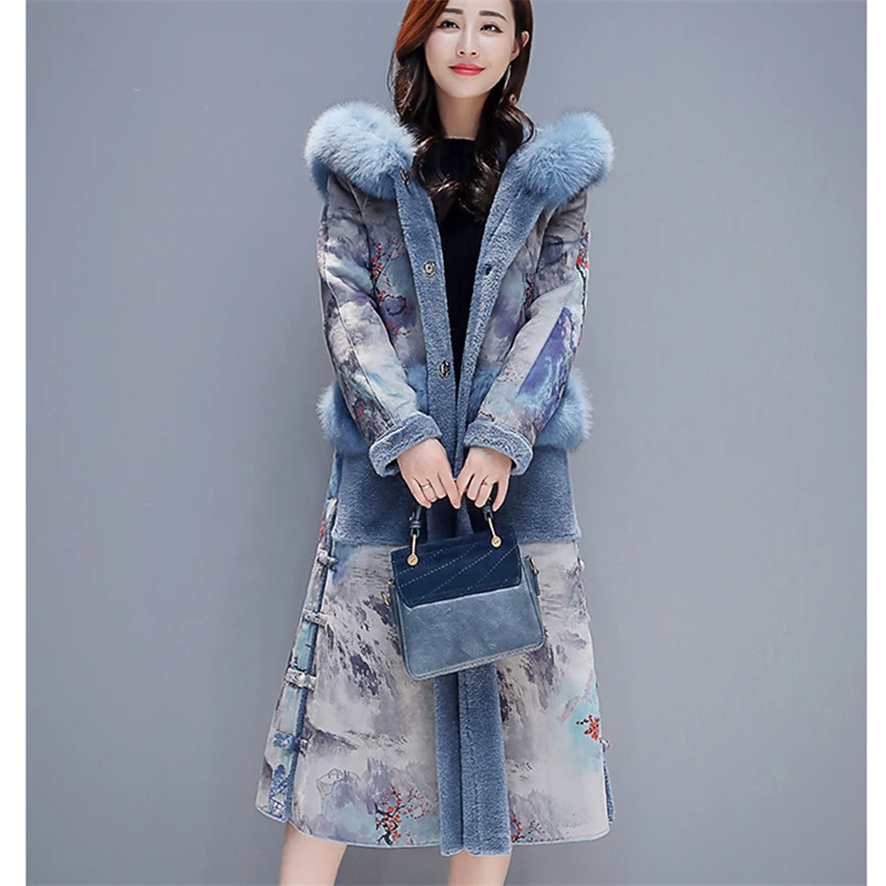 Fur One Coat Female 2019 Winter Fashion New Slim Loose Collar Hooded Printed Long-Sleeved Warm Tide HHH0037 |