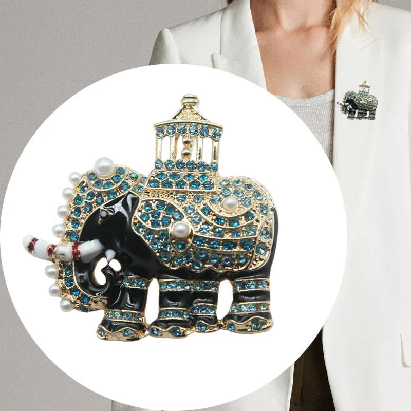 

Rhinestone Elephant Brooch Vintage Fashion Animal Pin Enamel Jewelry High Quality New Design 2021 Winter Accessories Wholesale