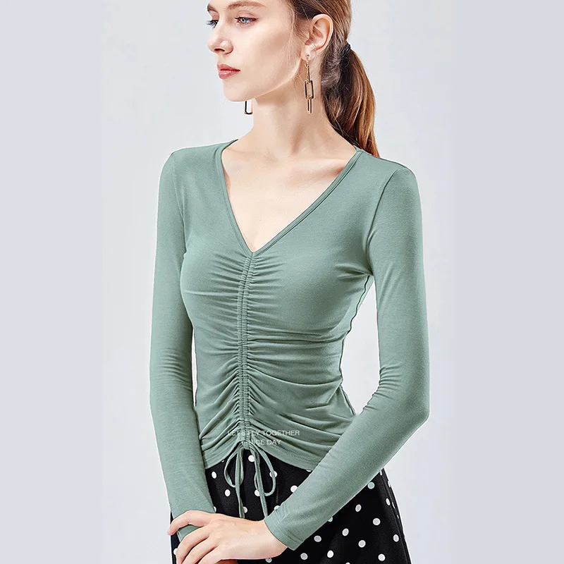 Топ женский для бальных танцев с V образным вырезом и длинным рукавом|Бальные