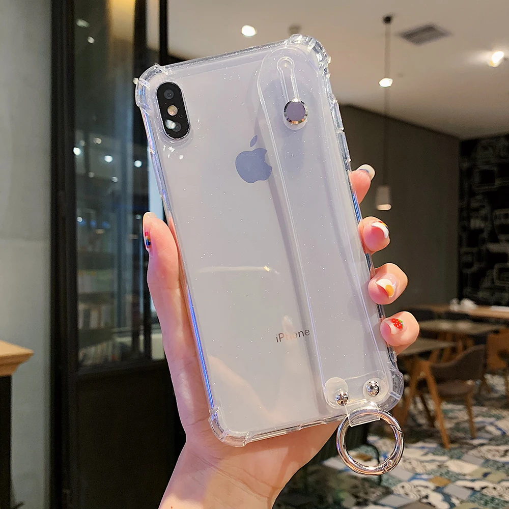 White Блестящий чехол для телефона iPhone 11 X XR XS Max 8 7 Plus 6 6S Plus Блестящий Прозрачный мягкий силиконовый браслет задняя крышка - Цвет: White