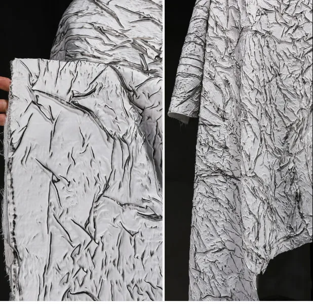 Белая Лаковая черная полоса треснувшая трехмерная плиссированная ткань