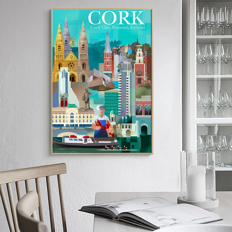 Ирландия гавань Город пробка винтажные постеры для путешествий Картина на