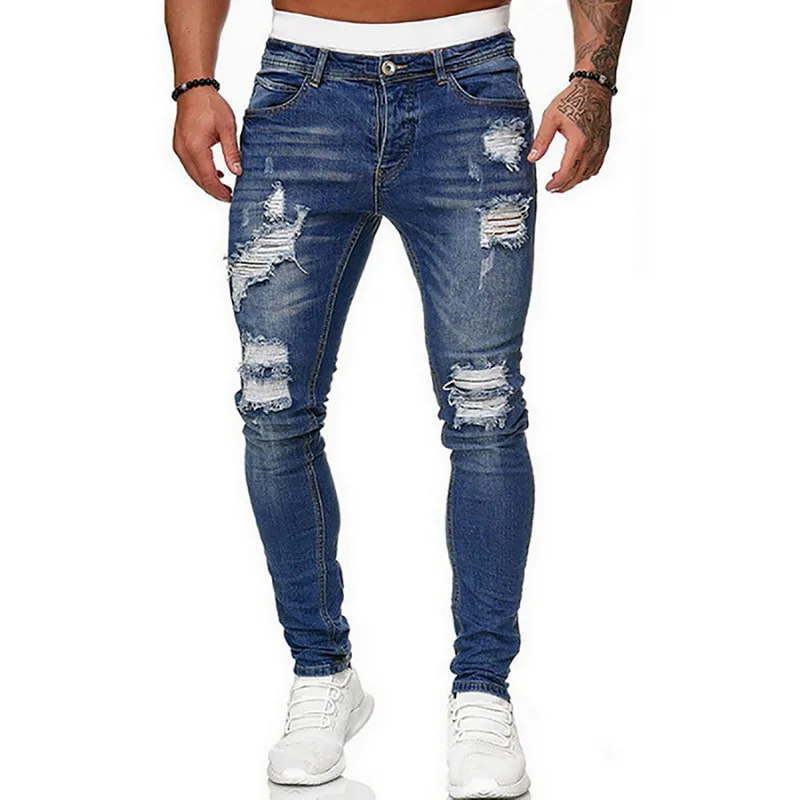 

Dihope 2021 Mens Jeans Hip Hop Black Moto Skinny Ripped Pure Color Elastic Denim Pants Male Casual Waistline jogging Pencil Pant
