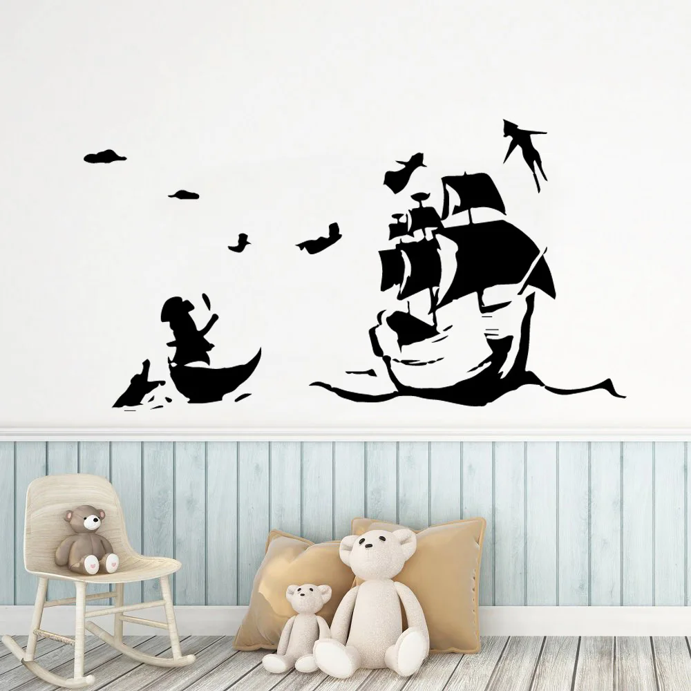 Симпатичная лодка мультфильм ПВХ наклейки на стену стикер роспись для детской