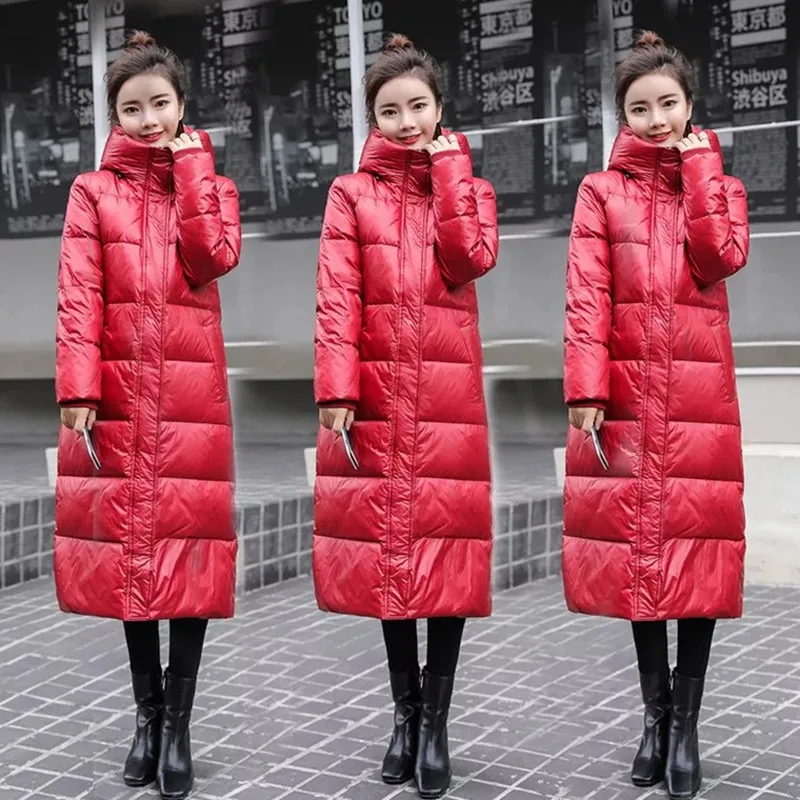 Яркая Корейская версия нового пуховика толстое супер длинное женское пальто
