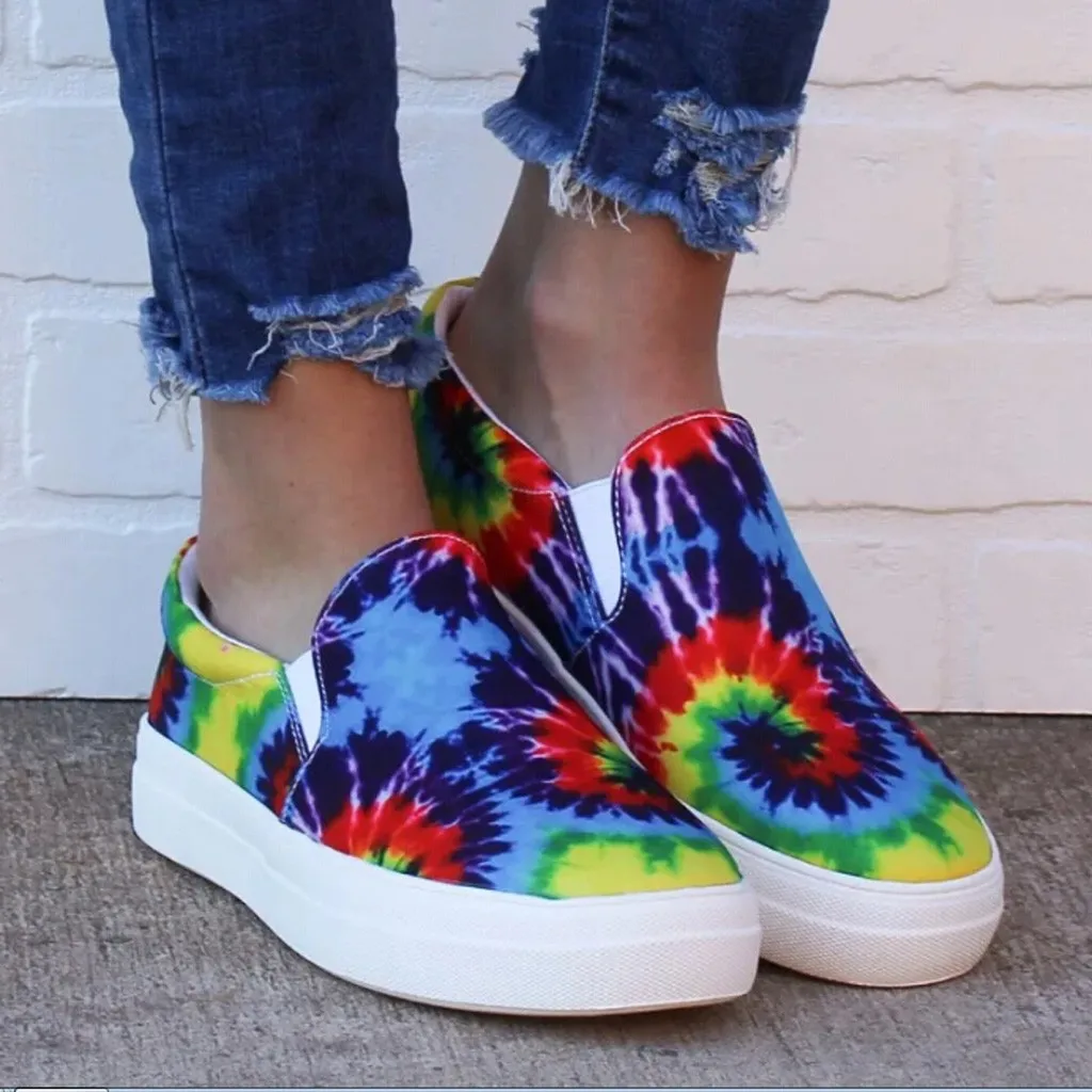 

2020 Autumn Winter Fashion Women's Shoes Flat Slip-on Tie-Dye Colorblock Leisure Casual Sneakers кроссовки женские L*5