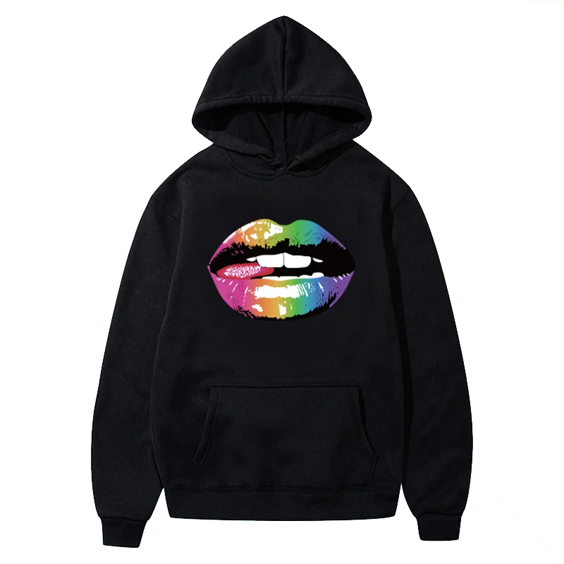 

Женская толстовка с капюшоном и принтом губ, на осень/зиму