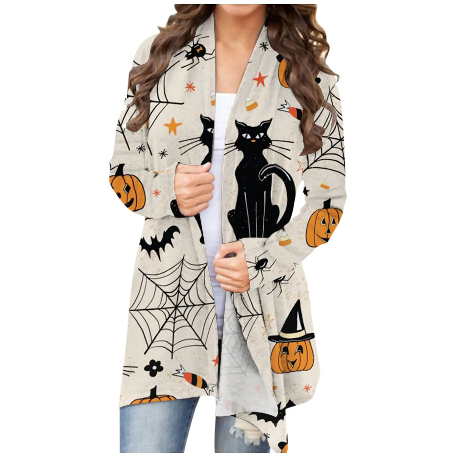 

Women's Coat Casual Halloween Animal Pumpkin Print Cardigan Coat Long Sleeve Fashion New Streetwear Blouse chaqueta mujer#8