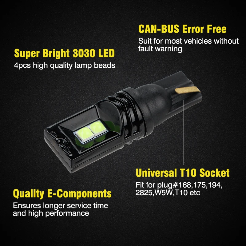 10 шт. Canbus Error Free T10 Ceramics Leb лампа W5W 164 198 светильник для салона автомобиля купольный