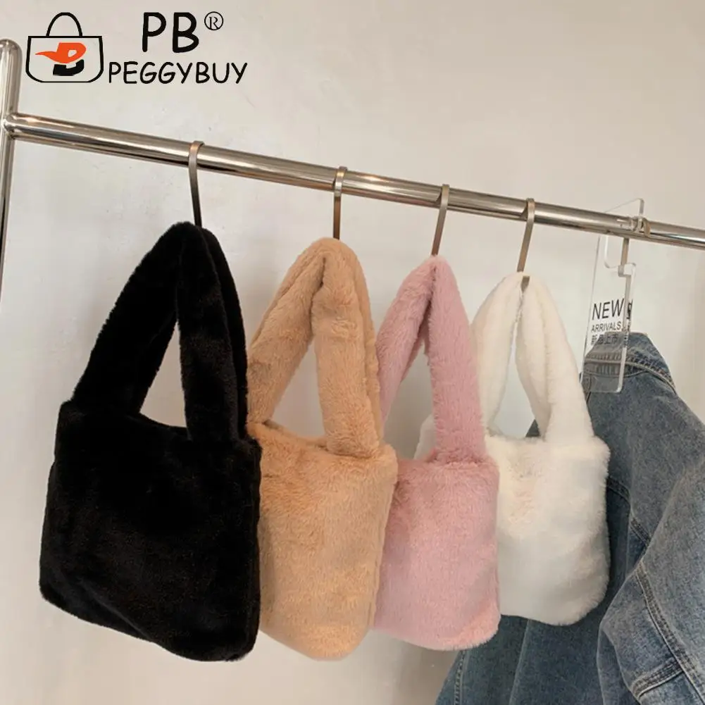 

Женский портативный клатч из мягкого плюша и искусственного меха, сумка-мешок, Осень-зима, роскошный дизайн, теплые тканевые однотонные мал...