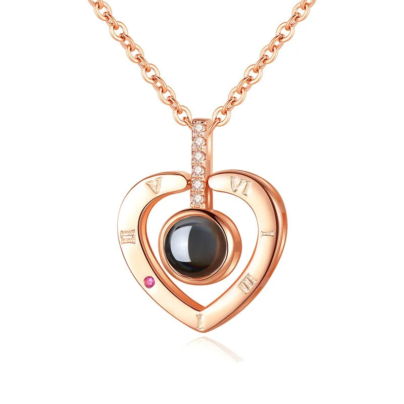 

Fashionable 100 languages, I love you, boutique silver-plated necklace, pendant female clavicle chain