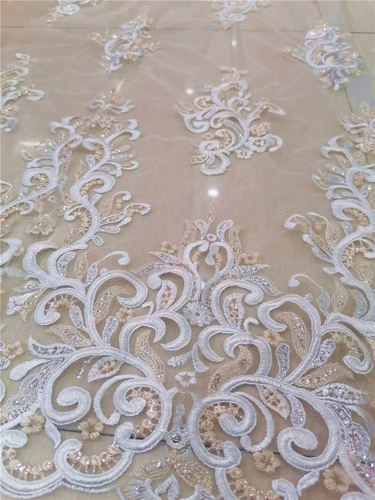 

White embroidery lace / Wedding design With crystal Sequins embroidery French tulle yarn lace African fabric lace 5 yards