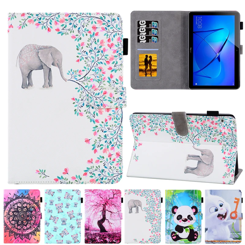 

MediaPad T5 Cover Cartoon Elephant Leather Fundas Case For Coque Huawei MediaPad T5 10 AGS2-W09/L09/L03 10.1" Tablet Cover Cases