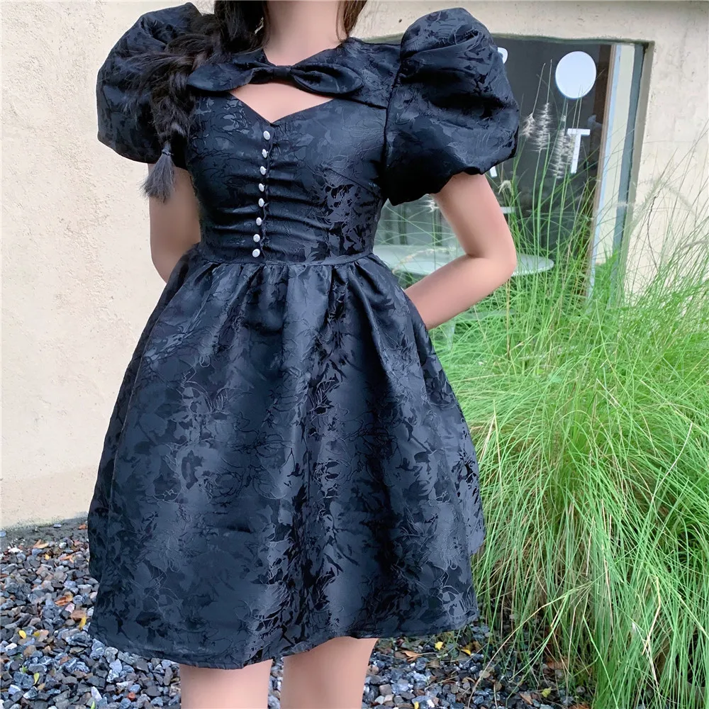 

Sannian Sweet Princess Style Sexy Dress Ladies Clothes 2021 Summer New Temperament Hollow V-neck Puff Sleeve Dresses Women