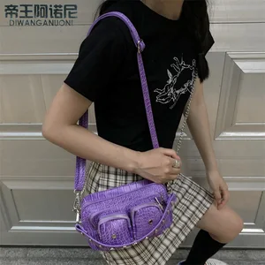 vintage crocodile women crossbody bags rivet designer shoulder messenger bags chain sling bag for ladies handbag 3 shoulder belt free global shipping