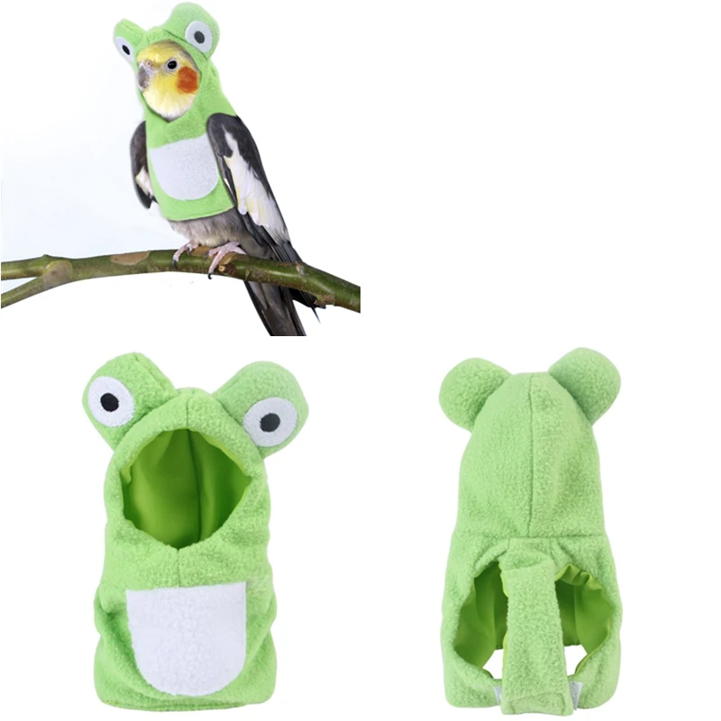 

Funny Frog Shaped Birds Clothes Plush Flying Suit Parrots Costume Cosplay Outfit Winter Warm Hat Hooded Pet Bird Accessories