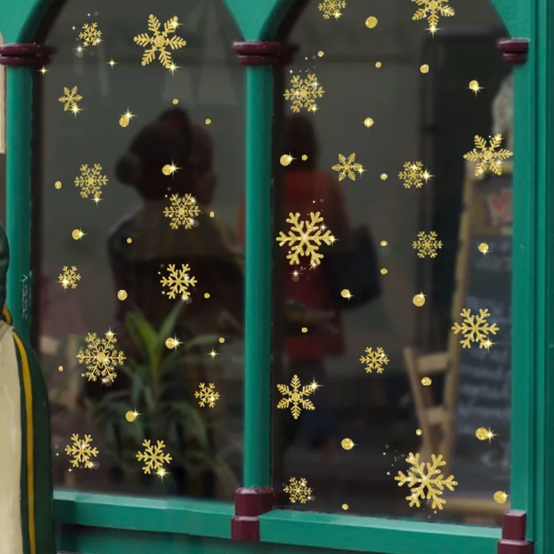 

Snowflake PVC Wall Stickers Christmas Party Window Glass DIY Decoration New Year Gold Powder 35x50cm Shop Window Decor