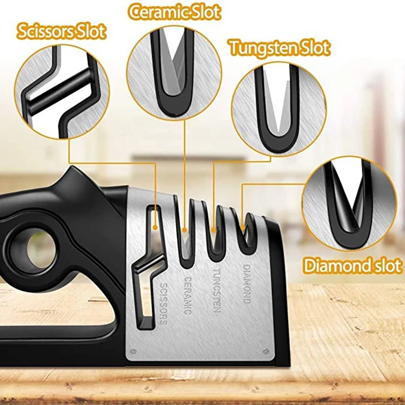 

4-в-1 точилка для ножей ручной многофункциональный инструмент для быстрой заточки с нескользящей основой кухонные ножи аксессуары гаджет