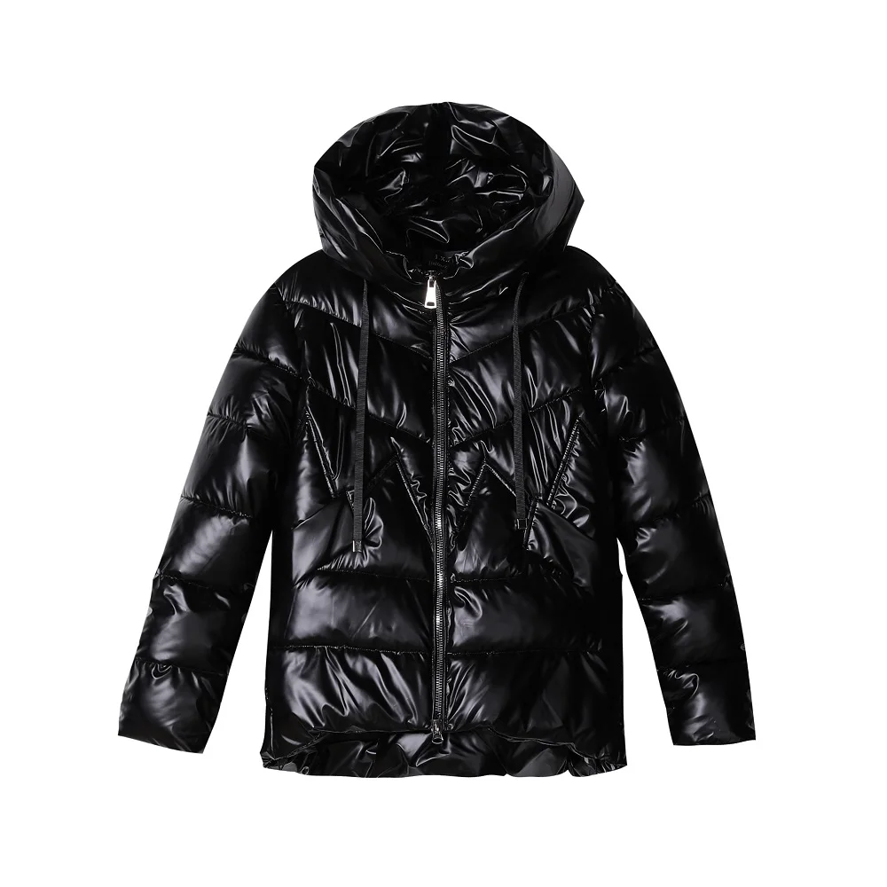

ISENMAL New Arrival Women Winter Jacket Shining Fabric Cotton Padded Warm Thicken Short Coat Hooded Fashion Parka Female