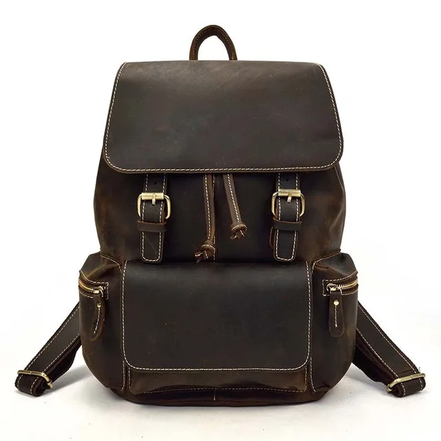 brown2 Мужской винтажный кожаный рюкзак crazy horse, унисекс, коровья кожа, 14 дюймов, рюкзак для ноутбука, женский, толстый, настоящая кожа, школьная сумка, повседневная сумка - Цвет: brown2