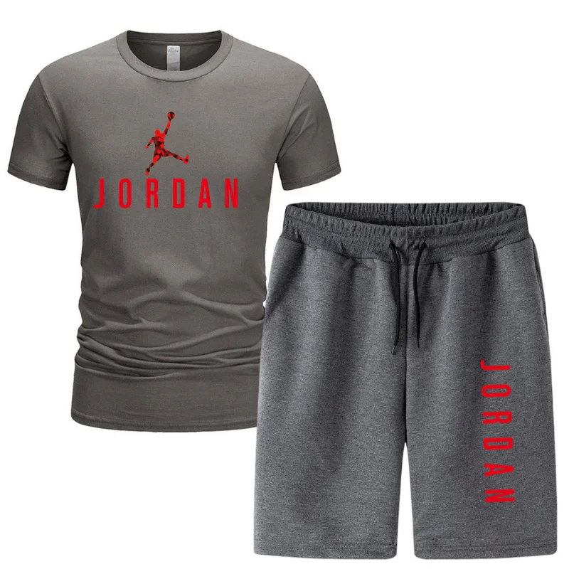 

New Men T-shirt Set 2-piece Men's Sportswear Pants Suit Basketball Sports Fitness Jordan-23 Printed Brand Shorts + Men's Suit