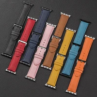 genuine leather strap for apple watch band 44mm 38mm 42mm 40mm 44 mm lychee pattern bracelet correa for iwatch serie 6 se 5 4 3