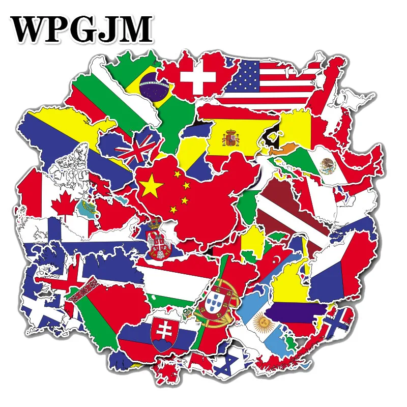 50 Pcs National Flags Stickers Toys for Children Countries Map Travel Sticker to DIY Scrapbooking Suitcase Laptop Car Motorcycle