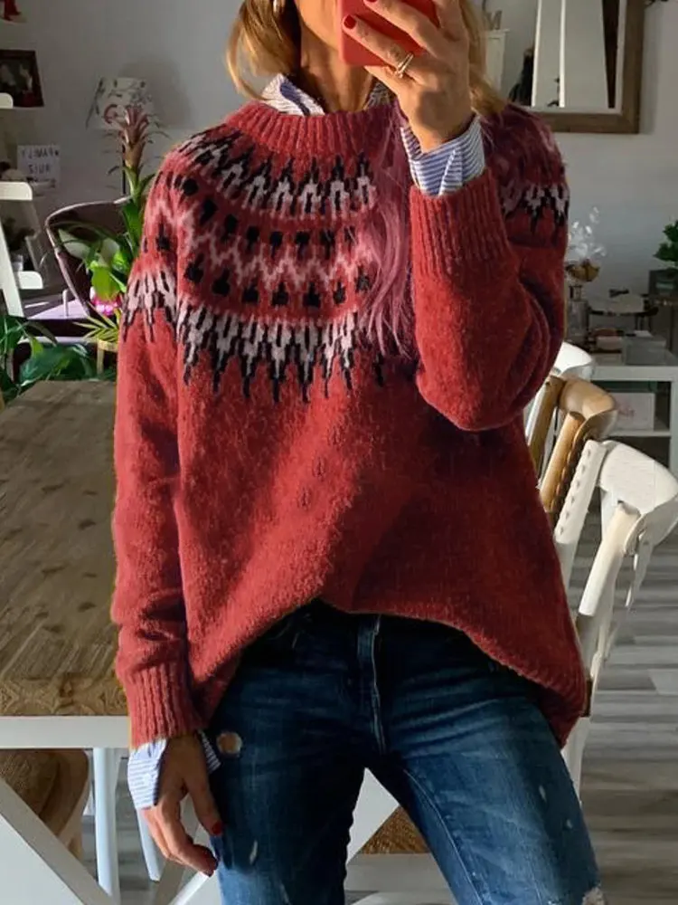 

Autumn and winter sweater printing knitted long-sleeved sweater unisex fashion casual sweater loose pullover woman sweaters