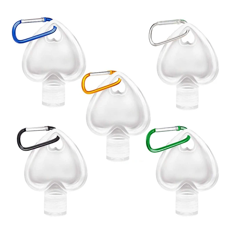 

30pcs 50ml Heart Shape Refillable Bottle With Key Ring Hook Empty Travel Hand Sanitizer Bottle For Shampoo Toiletries Liquids