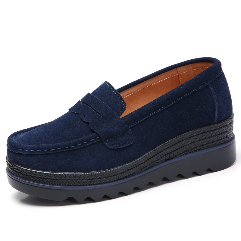 8775 Navy blue STQ Женская Осенняя обувь на плоской подошве; обувь на платформе; кроссовки на плоской подошве кожаные замшевые женские туфли на каждый день; туфли на плоской подошве без шнуровки; задники, обувь на толстой резине; мокасины для 3088 - Цвет: 8775 Navy blue