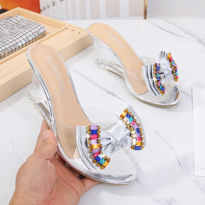 

Sandals Women Summer PVC Transparent Bowknot Women's Sandals Sexy Crystal High heels Wedges Shoes