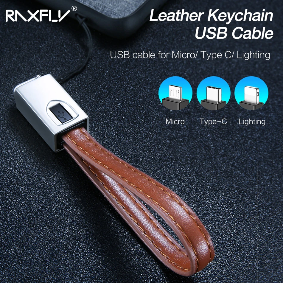 RAXFLY кожаный брелок кольцо usb type C кабель для Saumsung iPhone 11 Pro Max XR 20 см Micro USB 1.8A зарядный